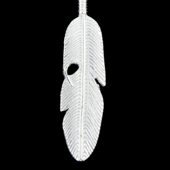 Long Boho Hippie Silver Feather Pendant Necklace - Picture 4 of 6